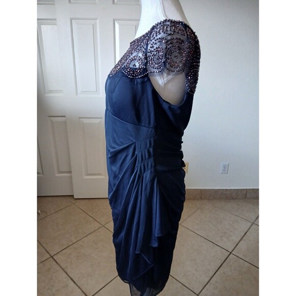 XSCAPE Womens Dress Dark Blue Navy part Riches beaded Zipper‎ Size 14 Cocktail - Picture 6 of 16